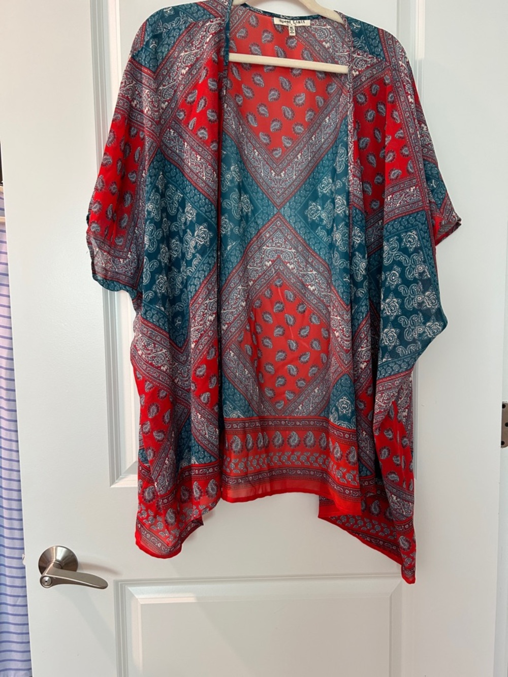 Boho Red & Teal Printed Kimono Wrap